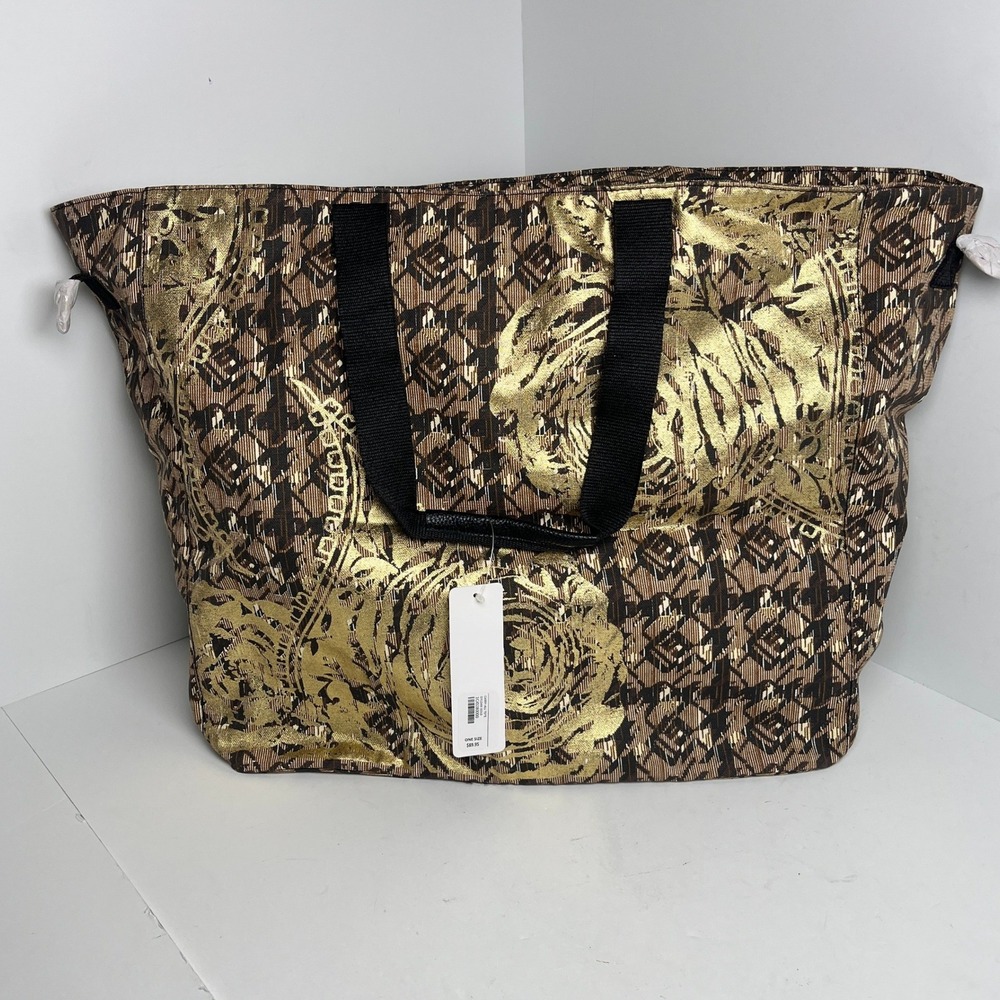 NWT Soft Surroundings‎ Gold Metallic Floral Weekender Carryall Tote